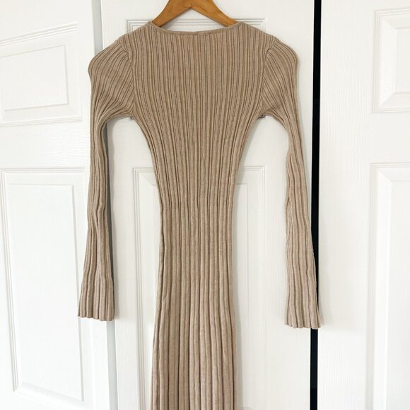 Princess Polly Tesha Long Sleeve Ribbed Knit Maxi Dress Size XS/S Beige Tan - Picture 8 of 10